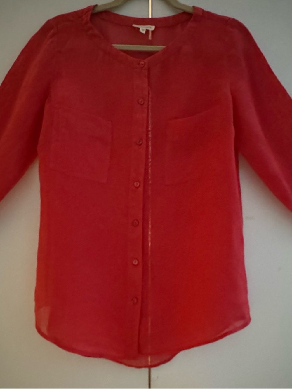 Eileen Fisher Classic Luxury 100% Linen Orange Button Front Shirt